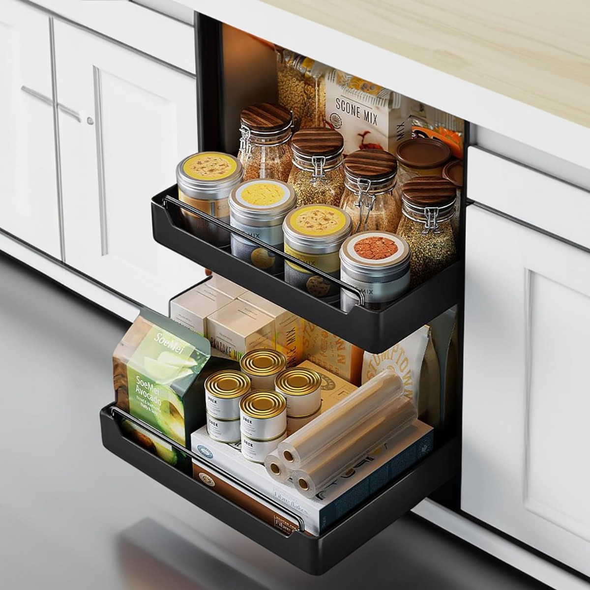 

Pull Out Cabinet Organizer Fixed With Adhesive Nano Film, Heavy Duty Cabinet Pull Out Shelves, Multifunction Pull Out Sotrage For Kitchen, Living Room, Home, 12.2" W X16.9 D X 2.75" H