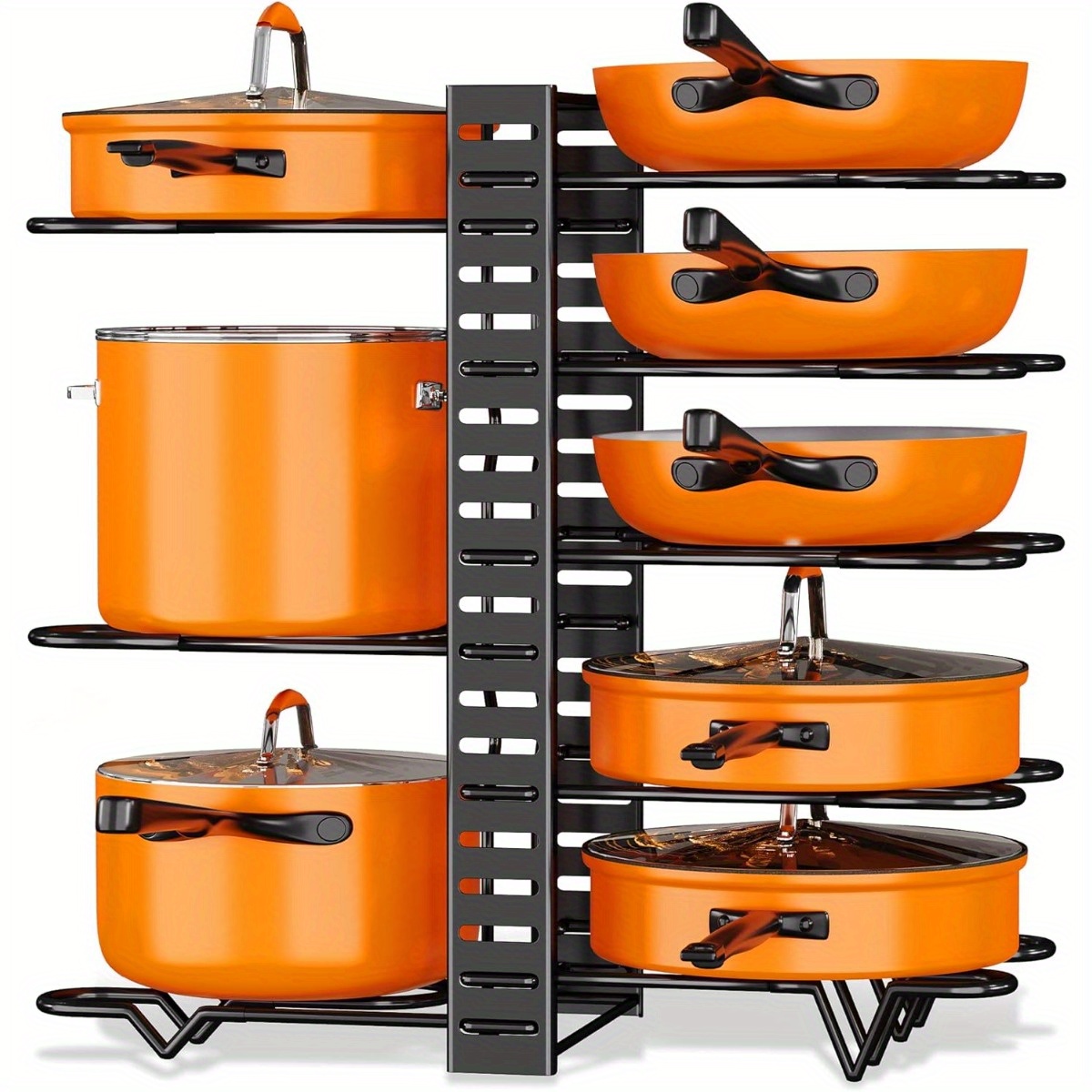 TEMU 8-tier Pots And Pans Organizer For Cabinet Upgraded Pots And Pans Organizer Rack For Kitchen Storage Larger Size Pot Lids Organizer Rack With 8 Tiers & 3 Diy Methods (black)