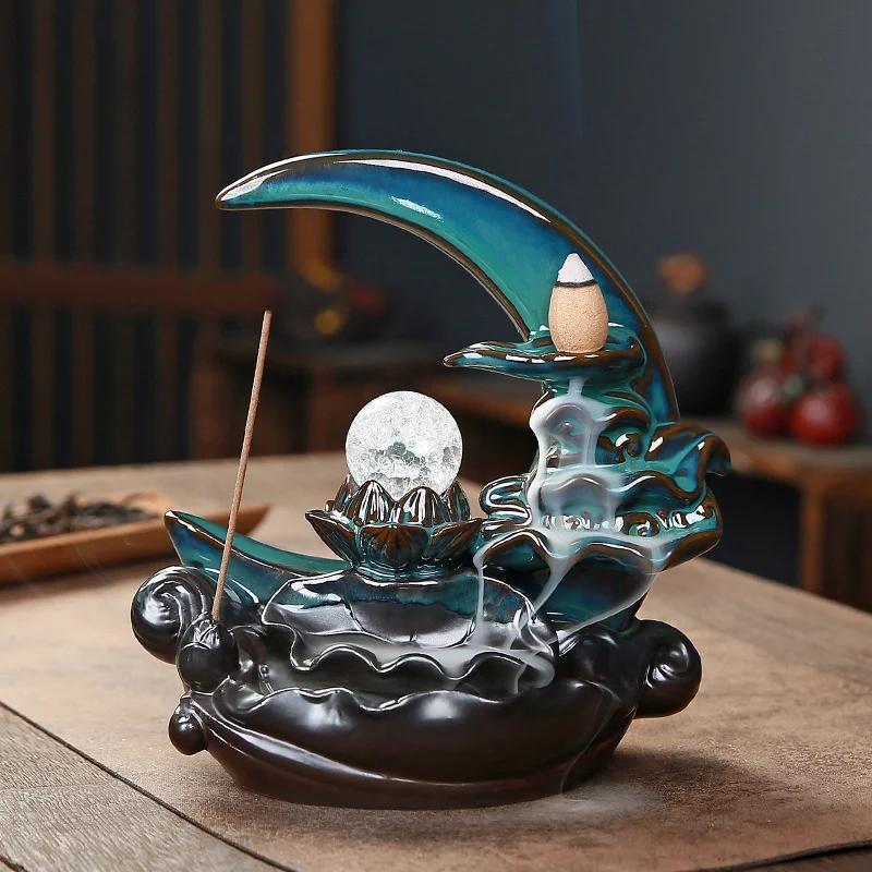Image of 1pc Moonlight Over Lotus Pond Ceramic Backflow Incense Holder – Elegant & Lotus Design, Handcrafted Home Decor Ornament For Holidays & Special Occasions (incense Not Included)