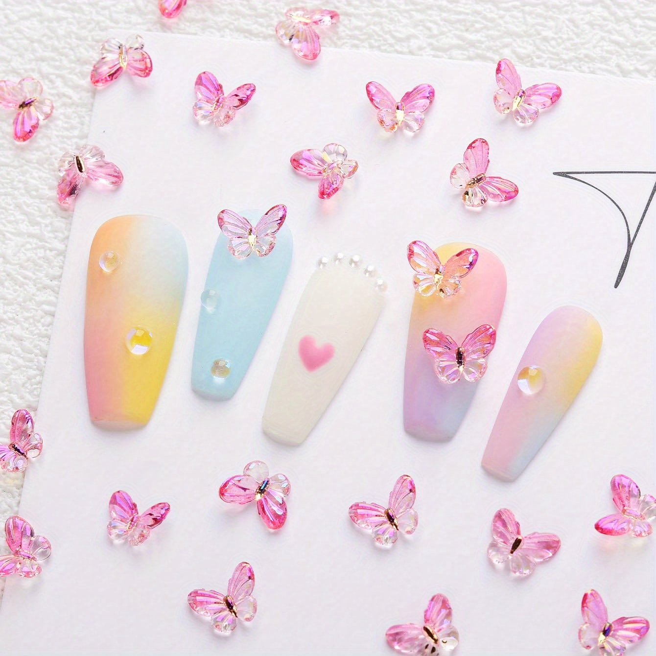 Image of 20pcs Elegant Pink Ombre Resin Nail Charms - Scent-free, Sparkling Rhinestone Design For Nail Art Decorations, Nail Art Charms