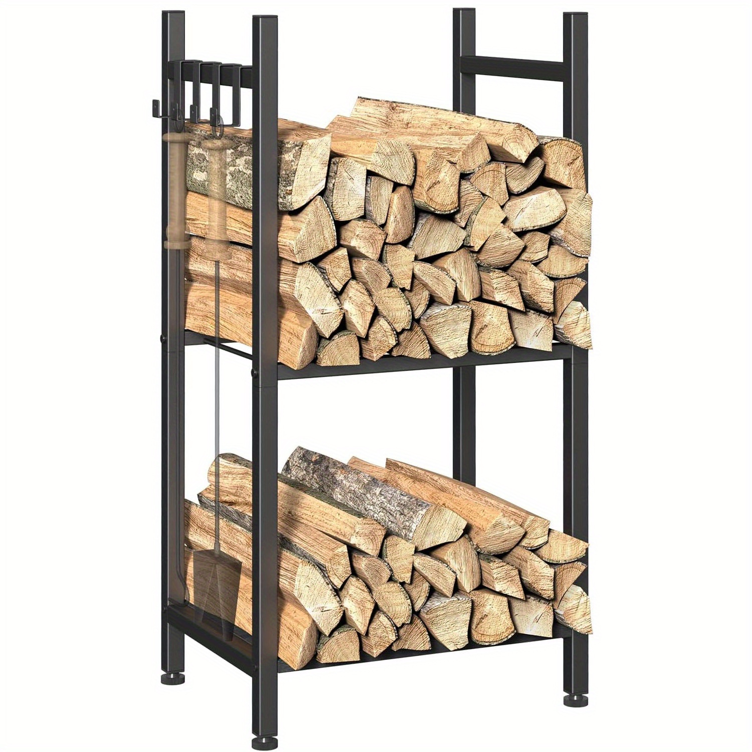 

2-tier Firewood Rack Holder Log Storage Rack Stand Heavy Duty Wood Rack For Outdoor Patio, Black