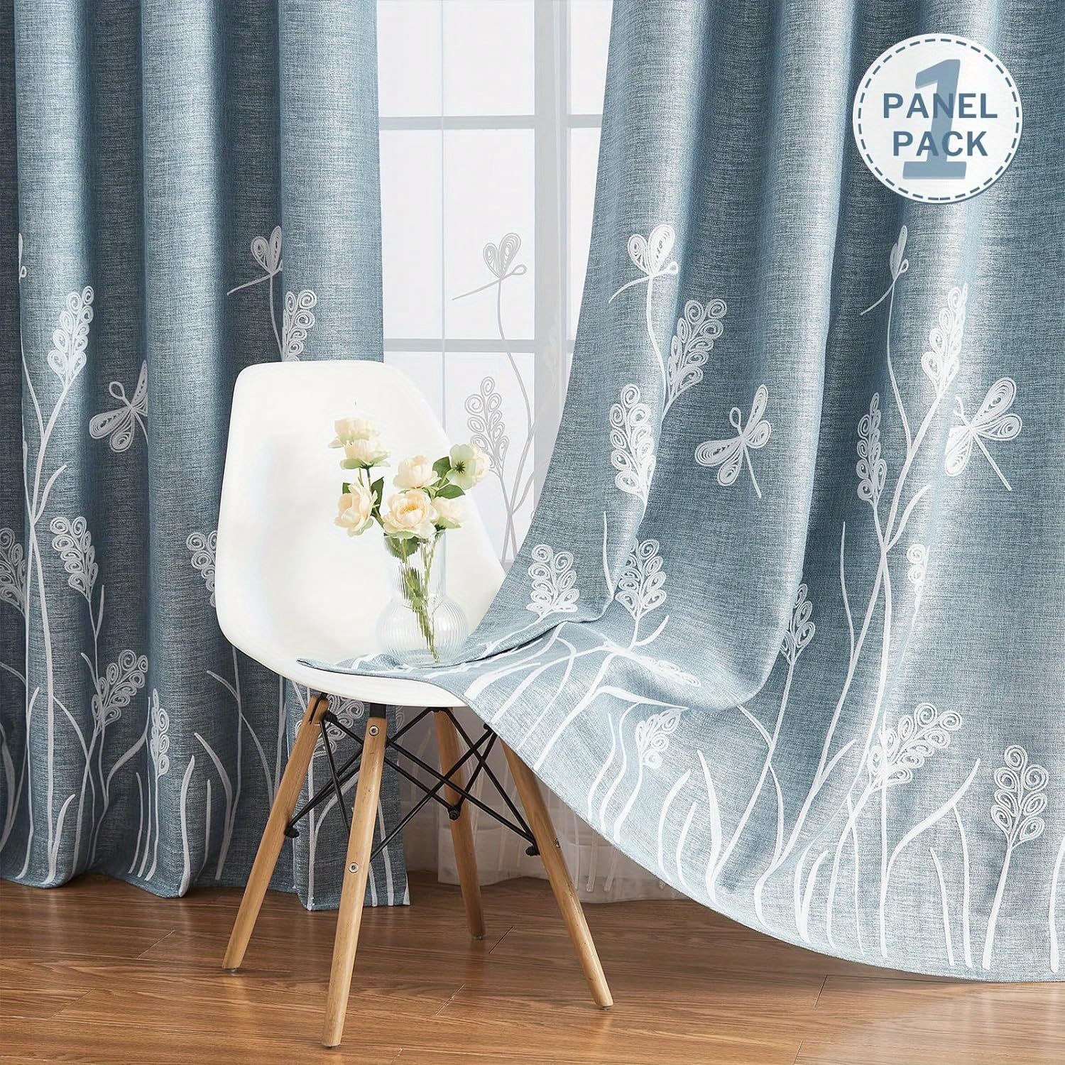 

1pc Embroidery Faux Linen Blackout Wide Curtains For Living Room Patio Door Large Window Grommet Drape For Bedroom, Dining Rooms