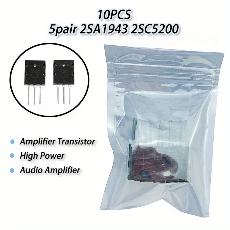 

10-piece High Power Audio Transistors - 2sa1943 & 2sc5200, Metal Construction, Industrial Grade