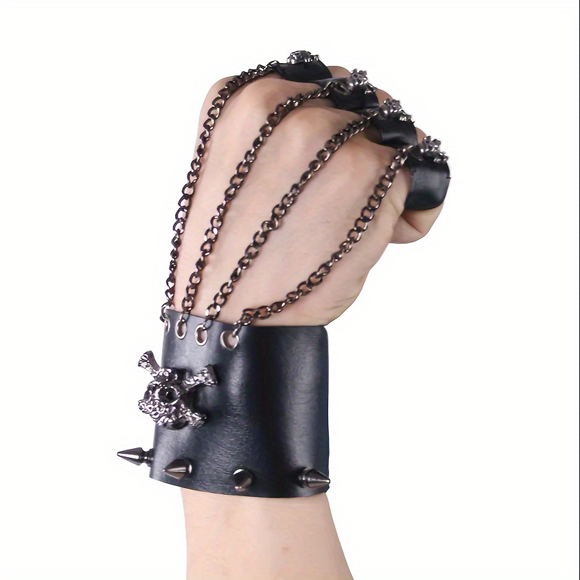

Punk Rave Skull Multi Chain Split Finger Hand Jewelry, Punk Visual Series