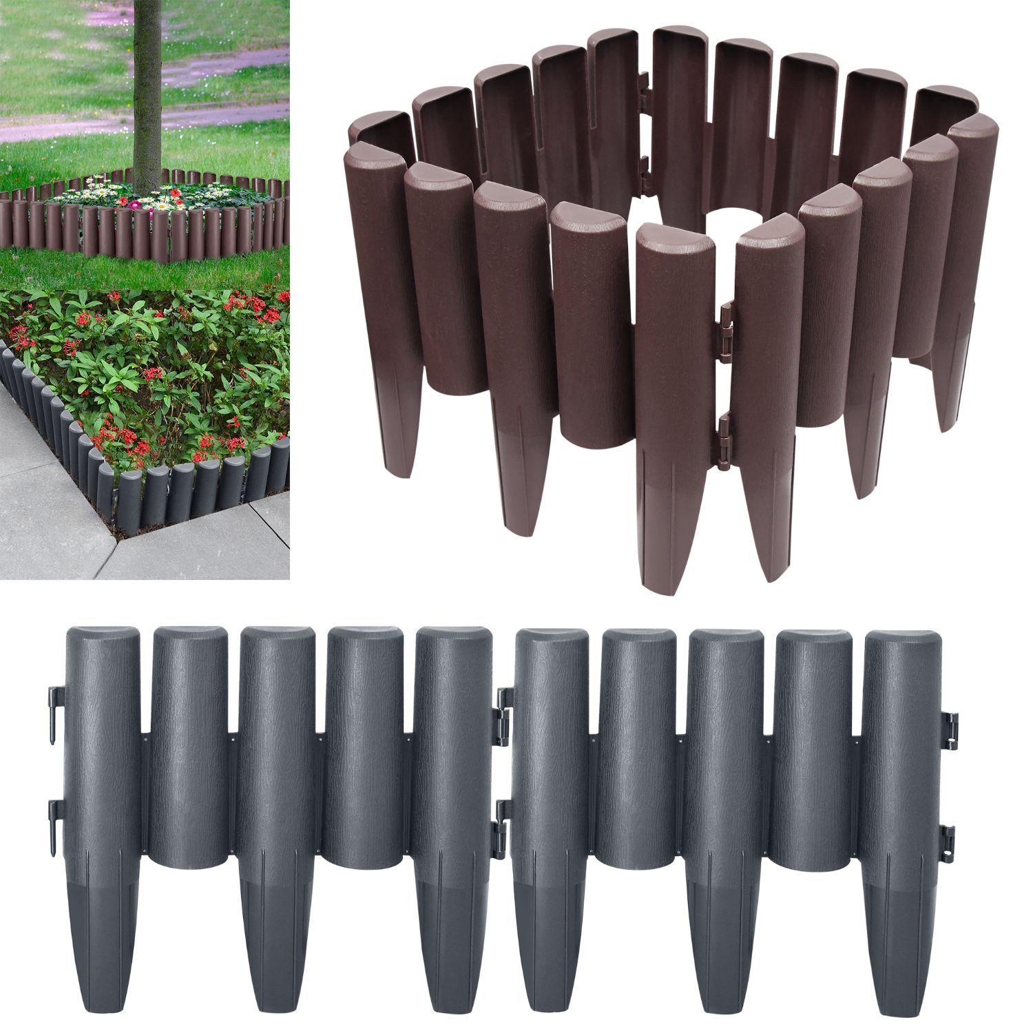 

Froadp Lawn Edging Flower Bed Border Garden Palisade Mowing Edge Edging Plastic Palisades In Wood Look Flower Bed Edging Garden Fence, Brown/charcoal