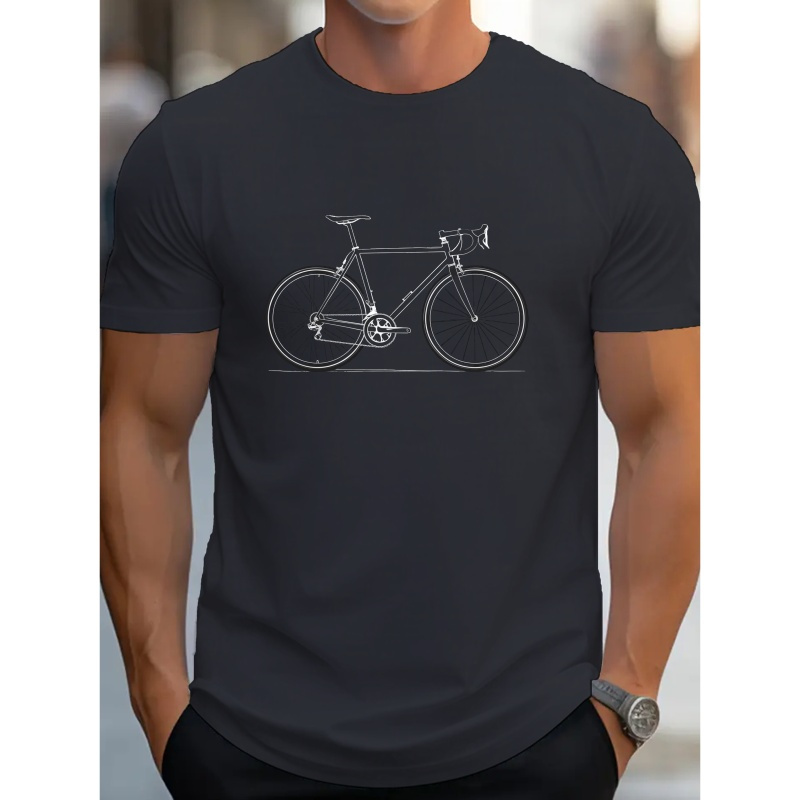 

Men's Casual Bike Print T-shirt - Soft Polyester, Short Sleeve, Crew Neck, Summer Tee, Minimalist, Tees