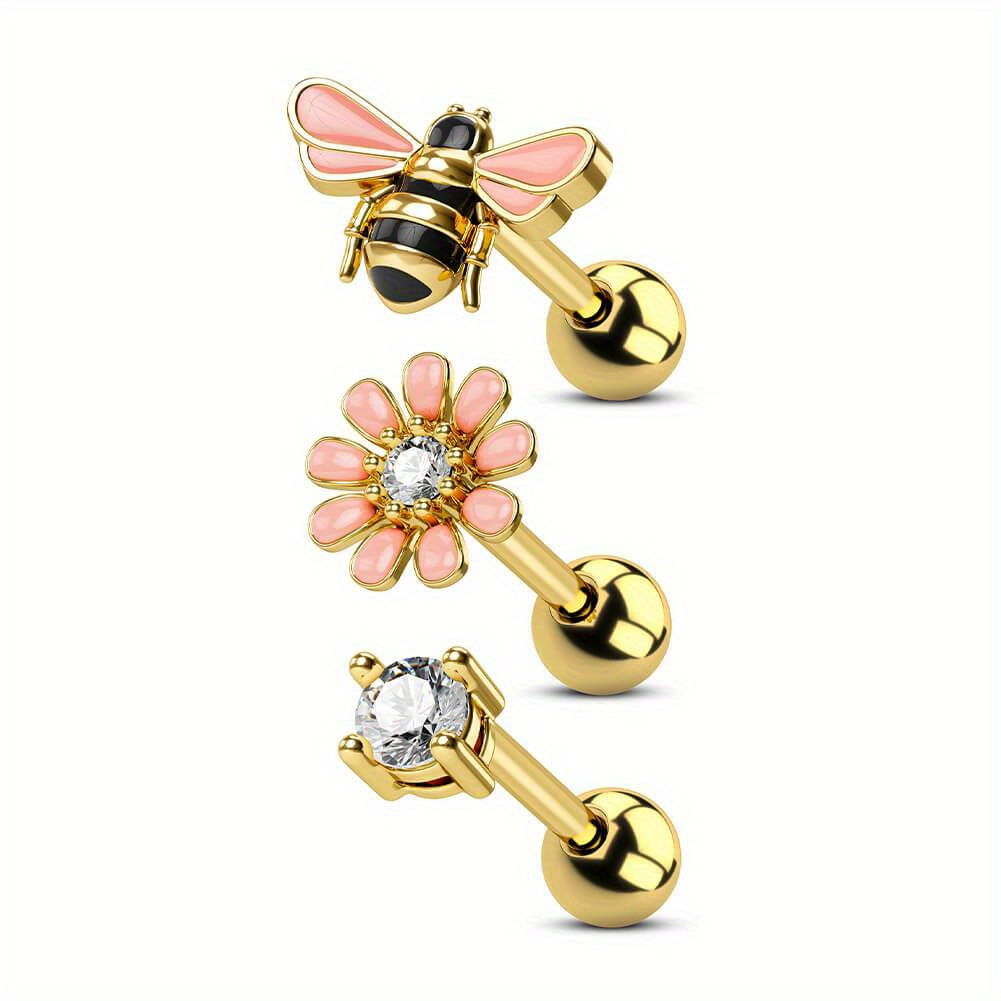 

16g 3pcs Bee/flower/gem Cartilage Studs Set