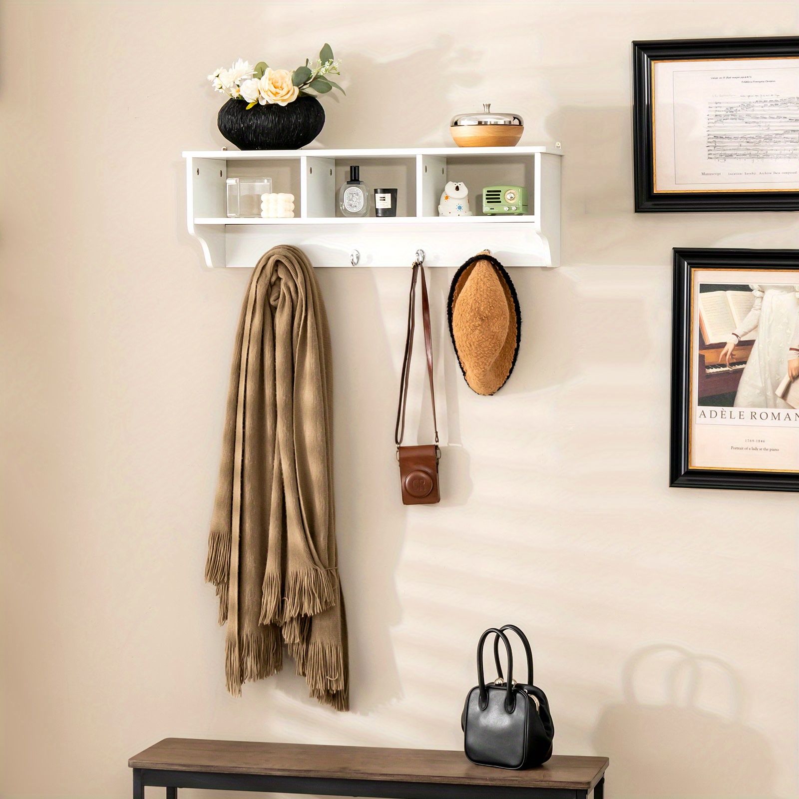 wooden wall mounted coat rack hanging cubby Temu