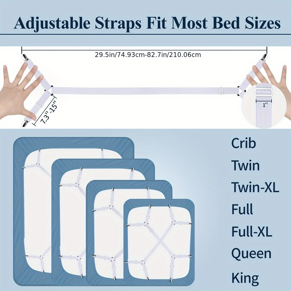 adjustable crisscross 2pcs bed sheet straps elastic fitted sheet clips woven fasteners for secure mattress   easy operation machine   versatile   gripper design fits all mattress sizes details 5