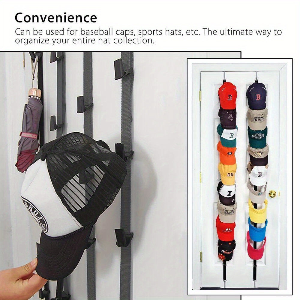 

2pcs Space-saving Hat Rack With 16 Hooks - Wall & Door Hanger For Baseball Caps, Over-the-door Organizer