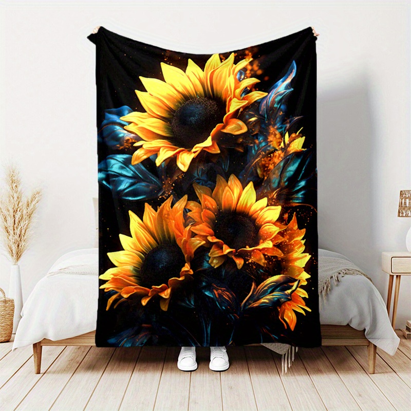 

Sunflower Design Throw Blanket: Durable Print, Comfortable For Couch, Bed, Office, Car, Camping - Ideal Gift For Family & Friends