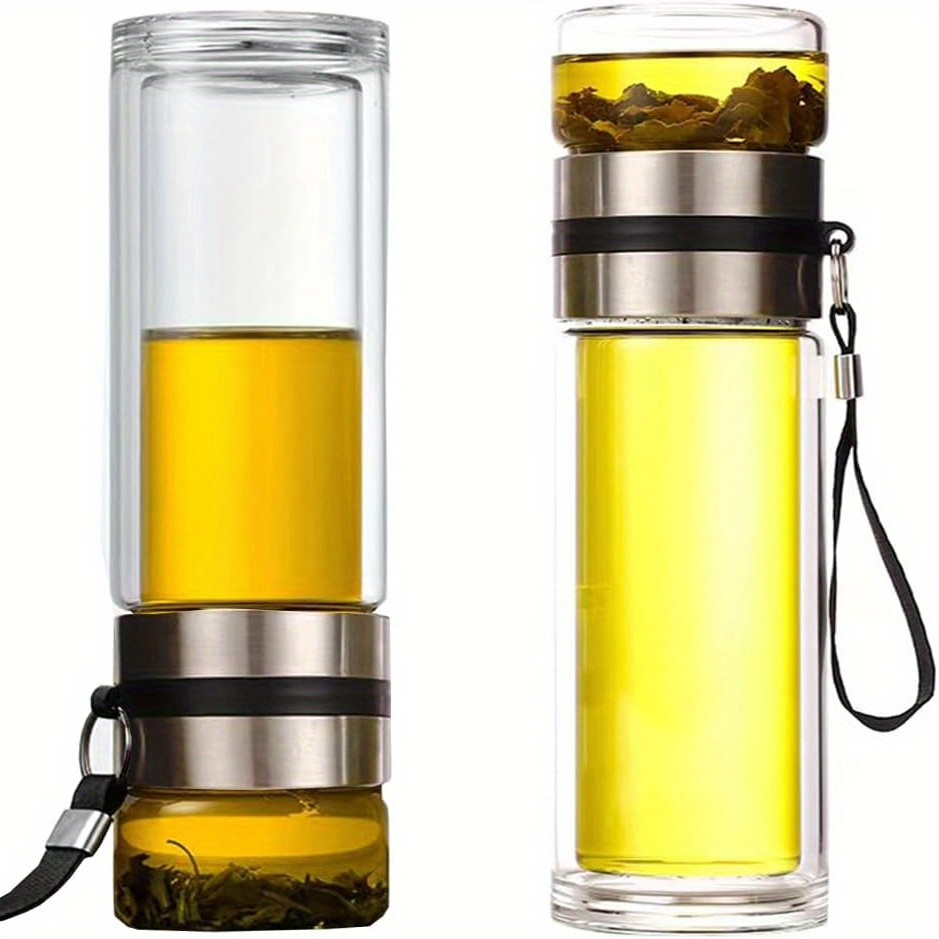 

12.3oz Double-walled Glass Tea Bottle With Infuser - Portable Travel Mug For Loose Leaf Tea, Clear Filtration System Tea Infusers For Loose Tea Tea Cup With Infuser And Lid