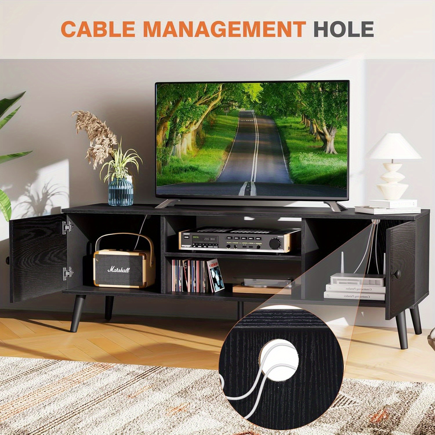 tv stand 55 60 inch television entertainment center storage - Temu
