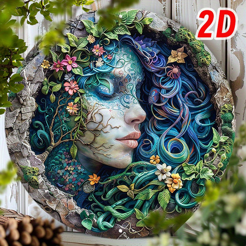 

1pc Round Aluminum Metal Sign, 2d Charming Forest Goddess Wall Art, Waterproof High Definition Printed Outdoor Decor For Garden, Bedroom, Office, Home - 8 Inch