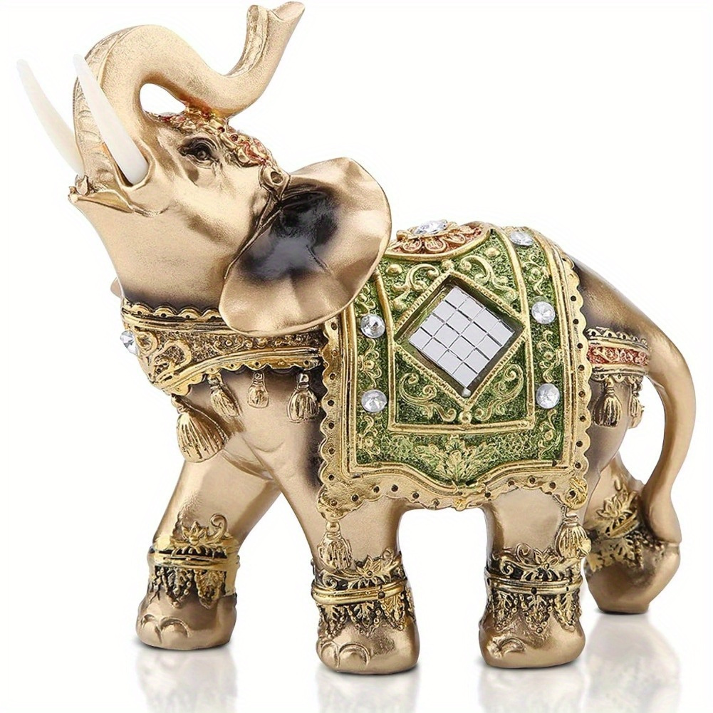 

Feng Shui Brass Color Statue 5.5 (h) With Trunk Facing Upwards Collectible Figurine Sculpture Decoration Statue Wealth Lucky Figurine Home Office Decor Gift Green