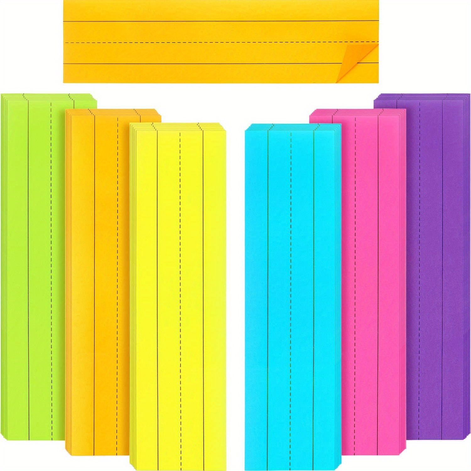 

180 Sheets Strips Rainbow Ruled Word Strips Adhesive Learning Strips For School Office Supplies, 3 X 8 Inch, 6pcs (multiple Color)