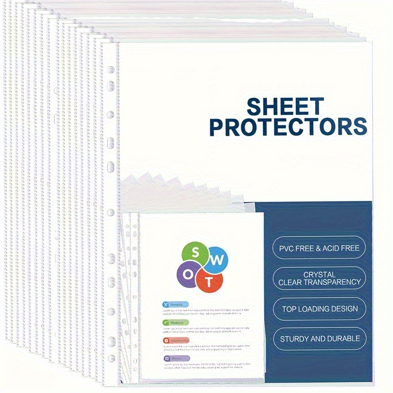 

100pcs Clear Sheet Protectors, 11-hole Top-load Pp Binder Pockets, Acid-free Fits Standard 8.5x11 Paper - For 3-ring Binders
