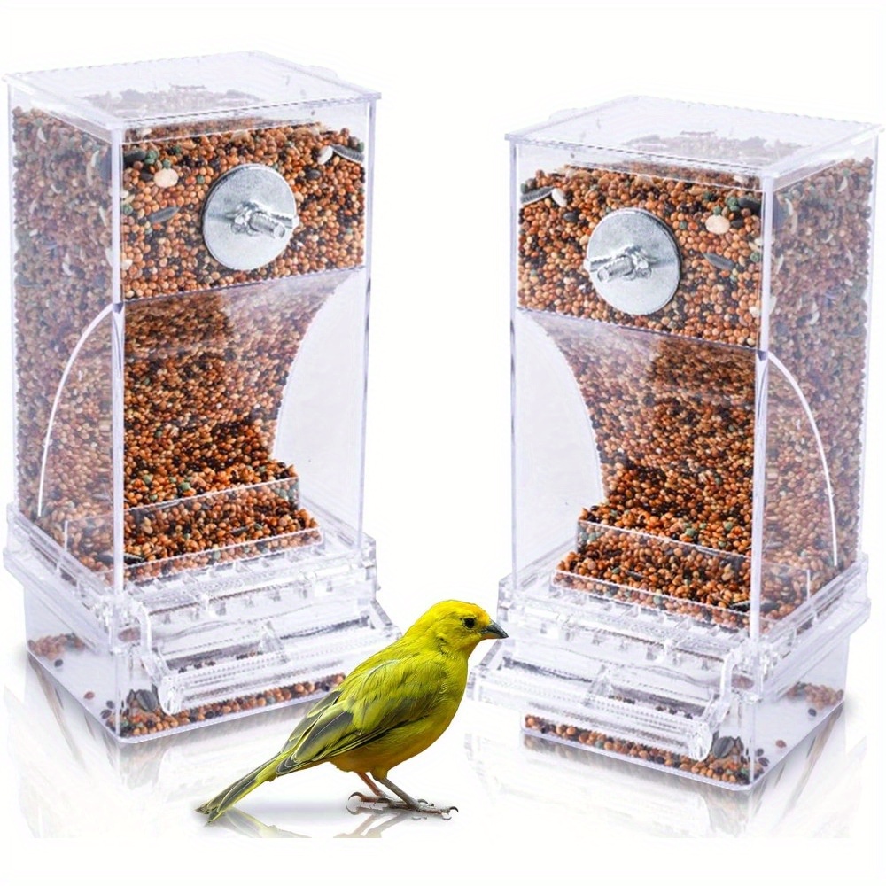 

2pcs Mess-free Bird Feeders With Perch - Acrylic Transparent Automatic Seed Dispenser For Parakeets, & Small Birds, Bird Feeders For Outside