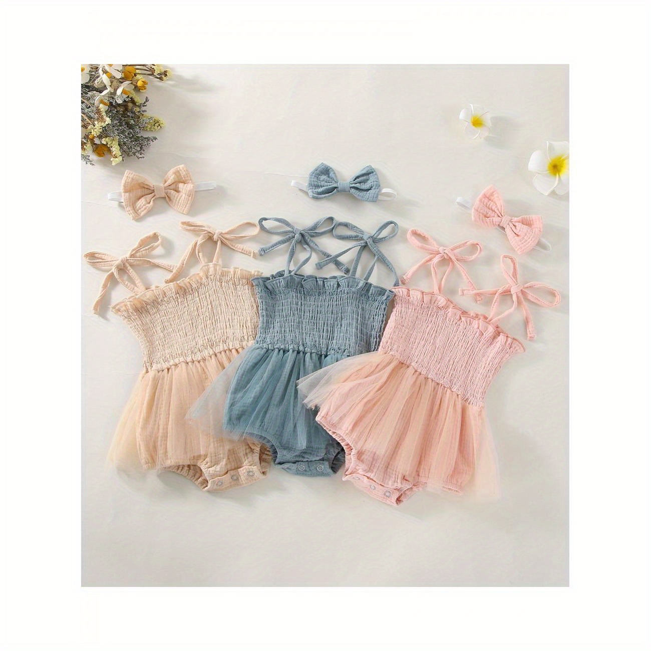 

Infant Girls Casual Romper, Tie-up Mesh Splicing Jumpsuit