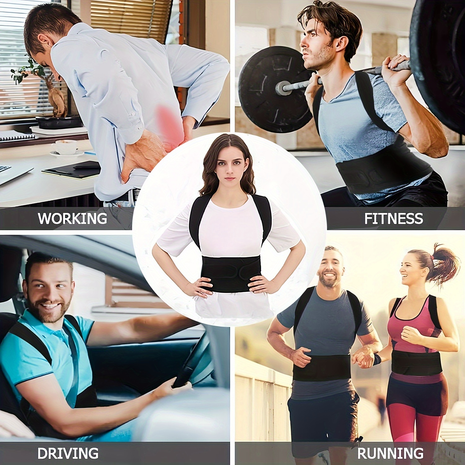 Support dorsal réglable en caoutchouc synthétique avec fermeture à crochet et boucle pour hommes et femmes - Soutien lombaire pour les troubles du coccyx et amélioration de la posture, idéal pour la course à pied - Support du haut et du bas du dos lavable à la main détails 4