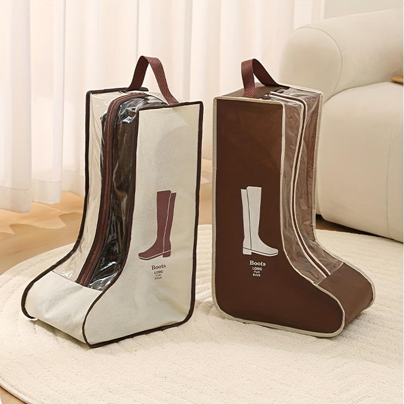 

1pc Fabric Boot Organizer With Transparent Cover - Dustproof And Moisture-proof Boot Storage Bag With Handle - Lightweight, Non-woven Shoe Protector For Long And Ankle Boots