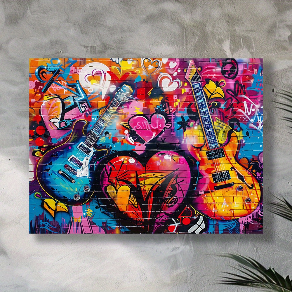graffiti music instruments wall art canvas print vibrant - Temu