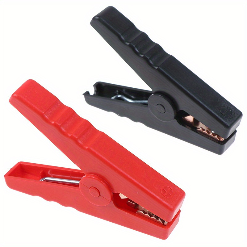 TEMU 2pcs Durable Abs Plastic Alligator Clips - 1 Red & 1 Black, Large & Small Sizes, Thickened Design For Secure Battery Connection