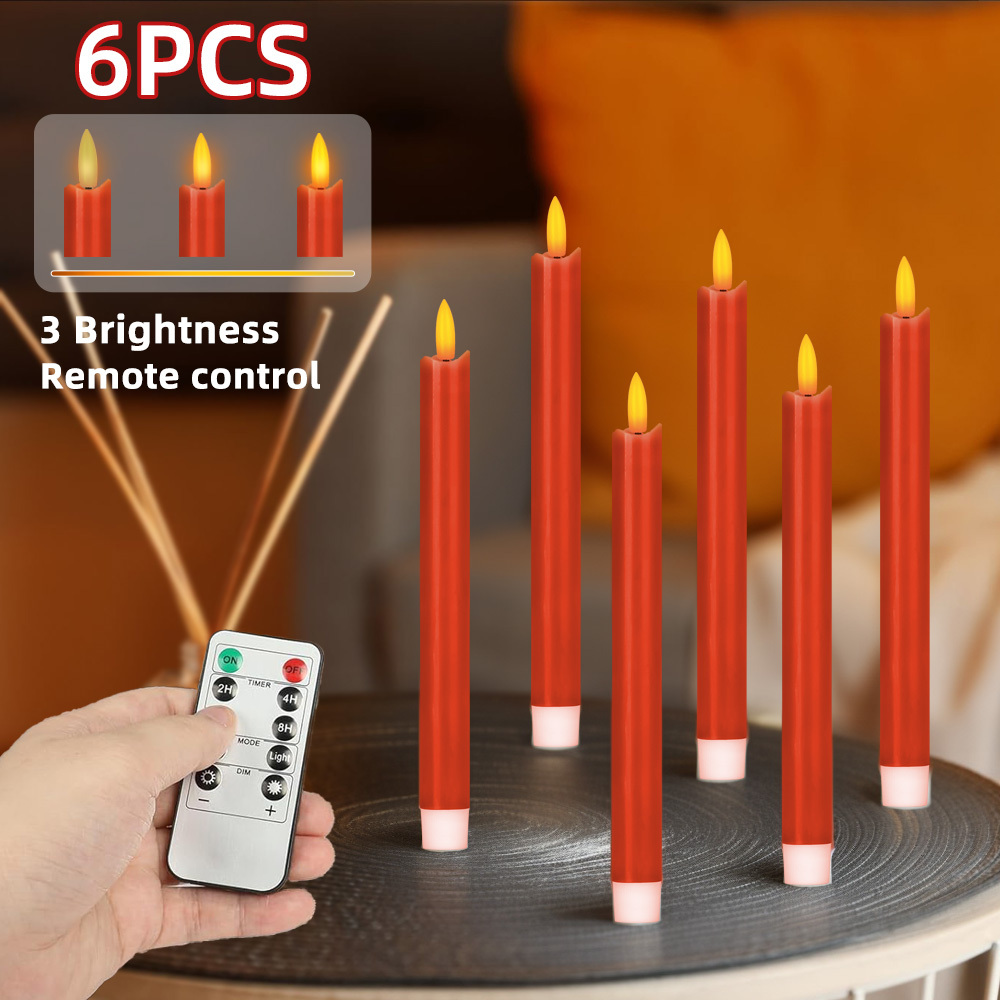 

6 Pieces, Flameless Led , Decorative Lights, D0.86 "xh9.6" Simulated Candles, Remote Control 2/4/6/8 Hour Timer, Texture Candles, Used For Home Decoration, Weddings, Christmas, Halloween Parties