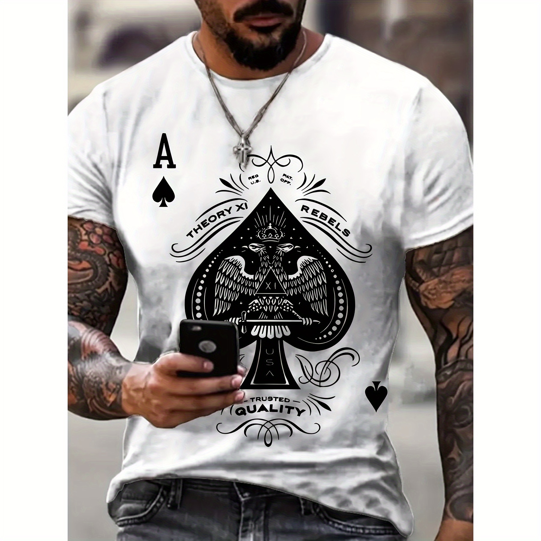 

Spade A Printed T-shirt Men's Casual Style Summer And Autumn Slightly Elastic Round Neck T-shirt