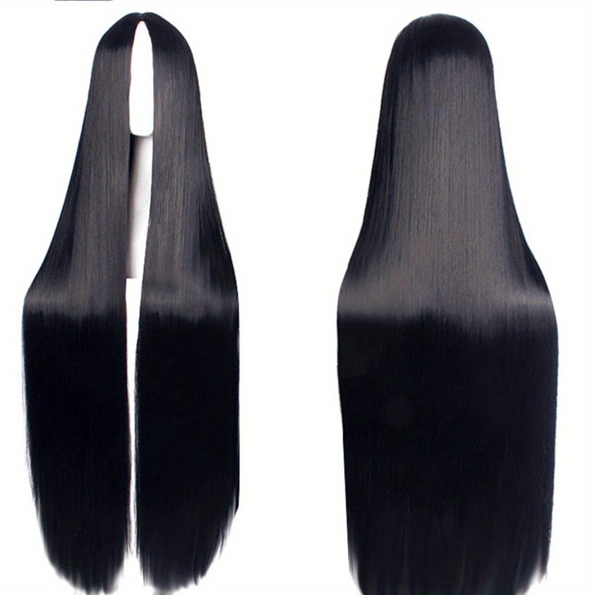 100 cm long straight black wigs for women ideal for universal cartoon cosplay with white and black central parting
