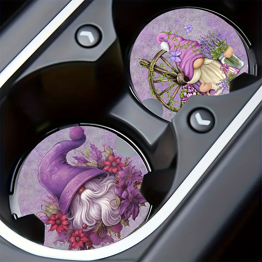 

2 Pieces Colorful Rubber Coasters Featuring Gnome Characters - Perfect Car Decoration Gift For Women And Men