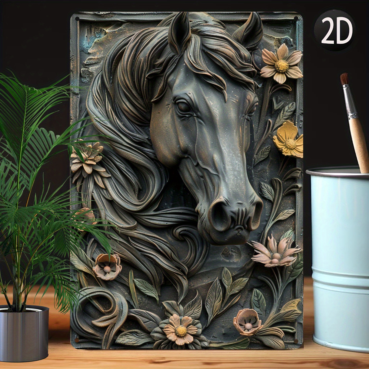 

1pc Aluminum Horse Relief Wall Art, 8x12 Inch 3d Metal Tin Sculpture, Moisture Resistant Decorative Sign, High Bend Resistance For Home, Office, Classroom - Vintage Autumn Winter Theme