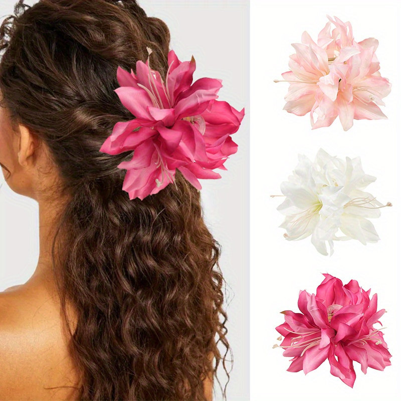 

1pc Bohemian Chic Lily Flower Hair Clip - Elegant & Vibrant Simulated Floral Accessory In Pink Or White, Women's Beach, Picnic, And Party Hairstyles, Accessories