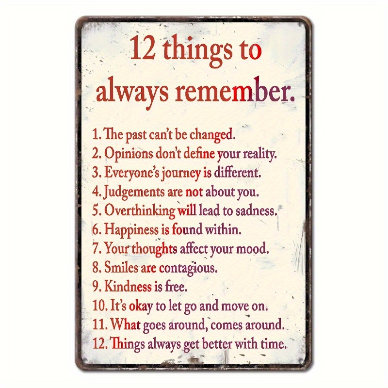 

Vintage '12 Things To Always Remember' Wall Art - 5.85" X 7.8" | Perfect For Garage, Dining Room, Cafe & Living Room Decor