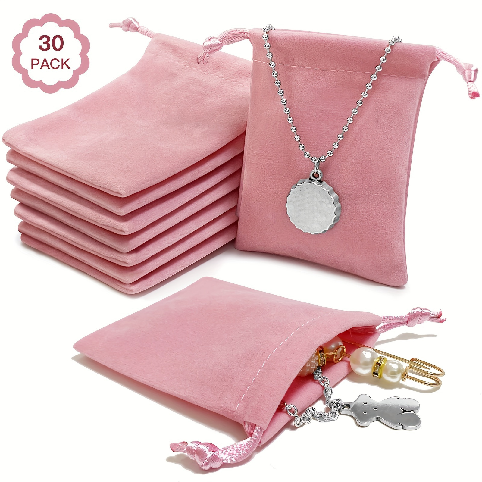 TEMU 30 Pack Velvet Jewelry Pouches With Drawstrings - Small Pink Soft Storage Gift Bags For Wedding Favors, Party Gifts, Valentine's Day, Anniversary Keepsakes