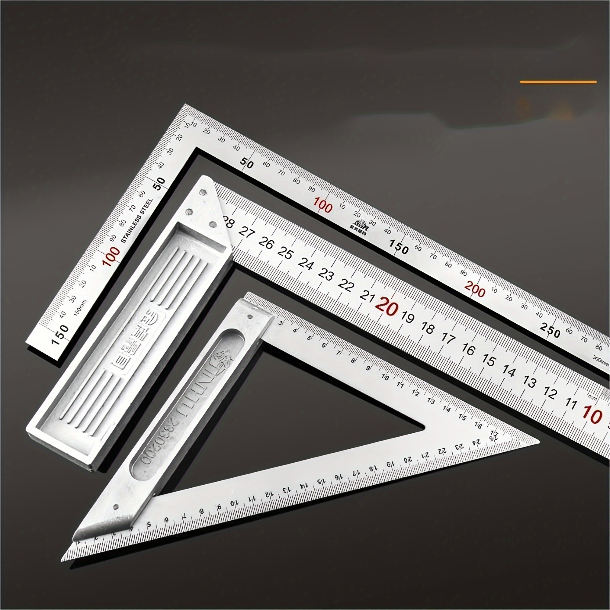 TEMU Precision Stainless Steel Angle Ruler, 300mm Thick - Durable Woodworking Measuring Tool