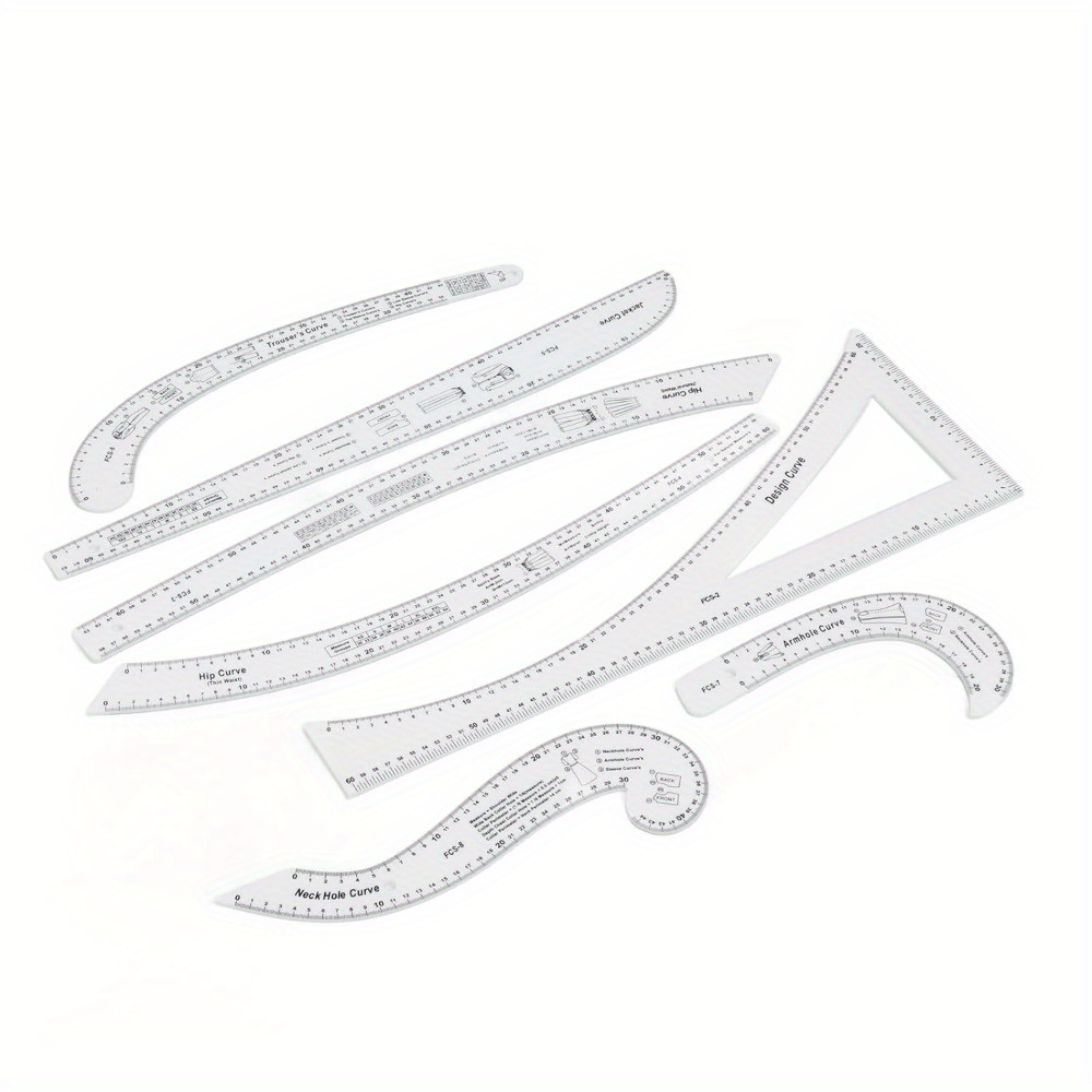 

7pcs Sewing Ruler Tailor Set Clear French Curve Ruler Sewing Ruler Set Rulers Ruler Racks Rulers High Accuracy Scale Fashion Pattern Design Ruler Set For Making Pattern Drafting