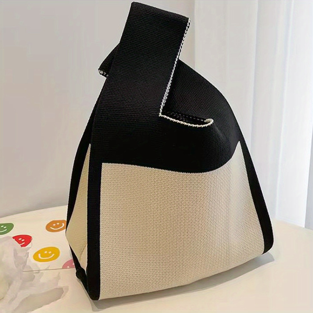 TEMU Fashion Knitted Tote Bag, Cute Chic Knitted Colorblock Tote Bag - Spacious & Versatile - Everyday Use Hobo Bag, Women's Trendy Handbag & Wrist Purse