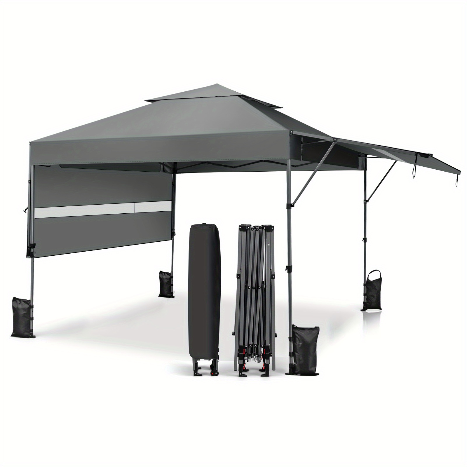 

1 Set 10'x17.6' Outdoor Instant Pop-up Tent, Dual Half Awnings Adjust Patio, Gray