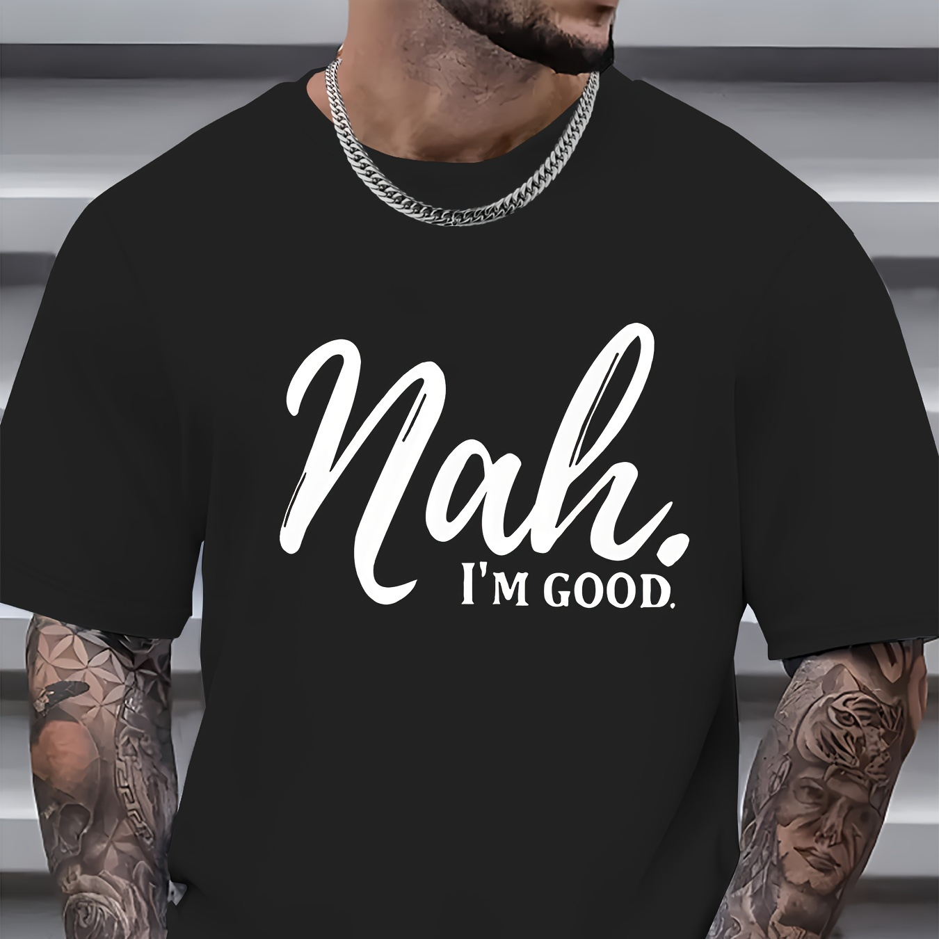 

1 Pc, 100% Cotton T-shirt, Expressive & Versatile 'nah I'm Good' Men's Tee: Quick-dry, Breathable Comfort, All-year Round Casual