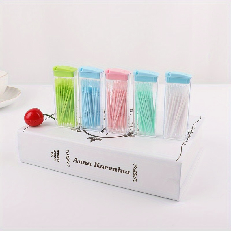 Box Of 60 Portable Plastic Toothpicks, Double Sticks For Travel, Disposable Sticks For Oral Hygiene And Tooth Cleaning, Essential Cleaning Supplies For Beach Vacations Random