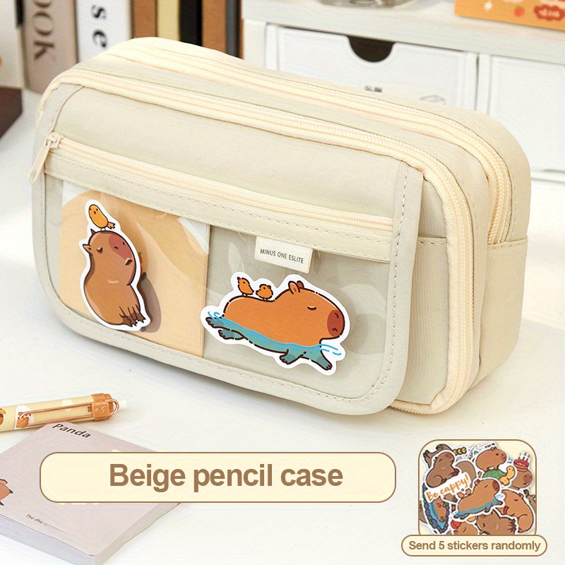 

1pc Kawaii Cartoon Capybara Canvas Pencil Case - High Capacity Multi-functional Stationery Pouch For Girls, Cute Animal Design School Pen Organizer