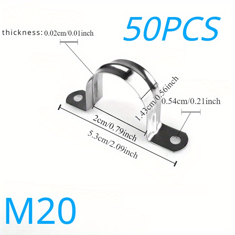 Image of 50pcs Stainless Steel U-type Pipe Clamps, 20mm/25mm - Durable Metal Fixing Clamps For Gas & Water Pipes, Walls, And Cables, Two-hole, Pipe Clamp Set