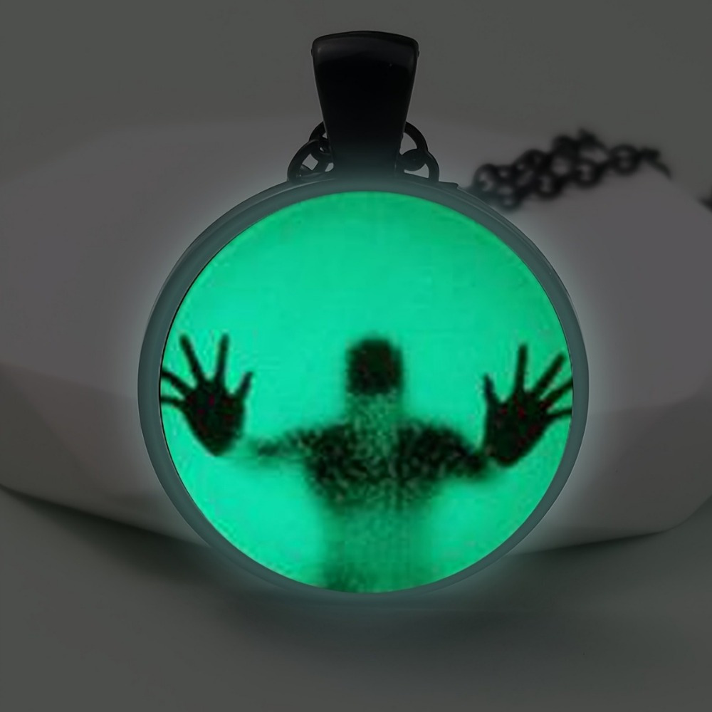 

2-piece Black Shadow Nightlight Pendant Necklace And Bracelet Set - Perfect For Halloween Parties And Celebrations