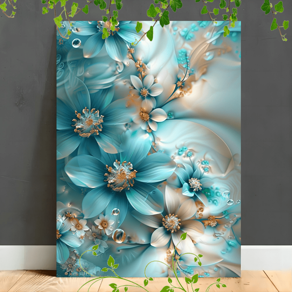 

1pc Wooden Canvas Painting Artwork Very Suitable For Office Room Decoration Suspensibility Turquoise Flowers, , Bubbles,