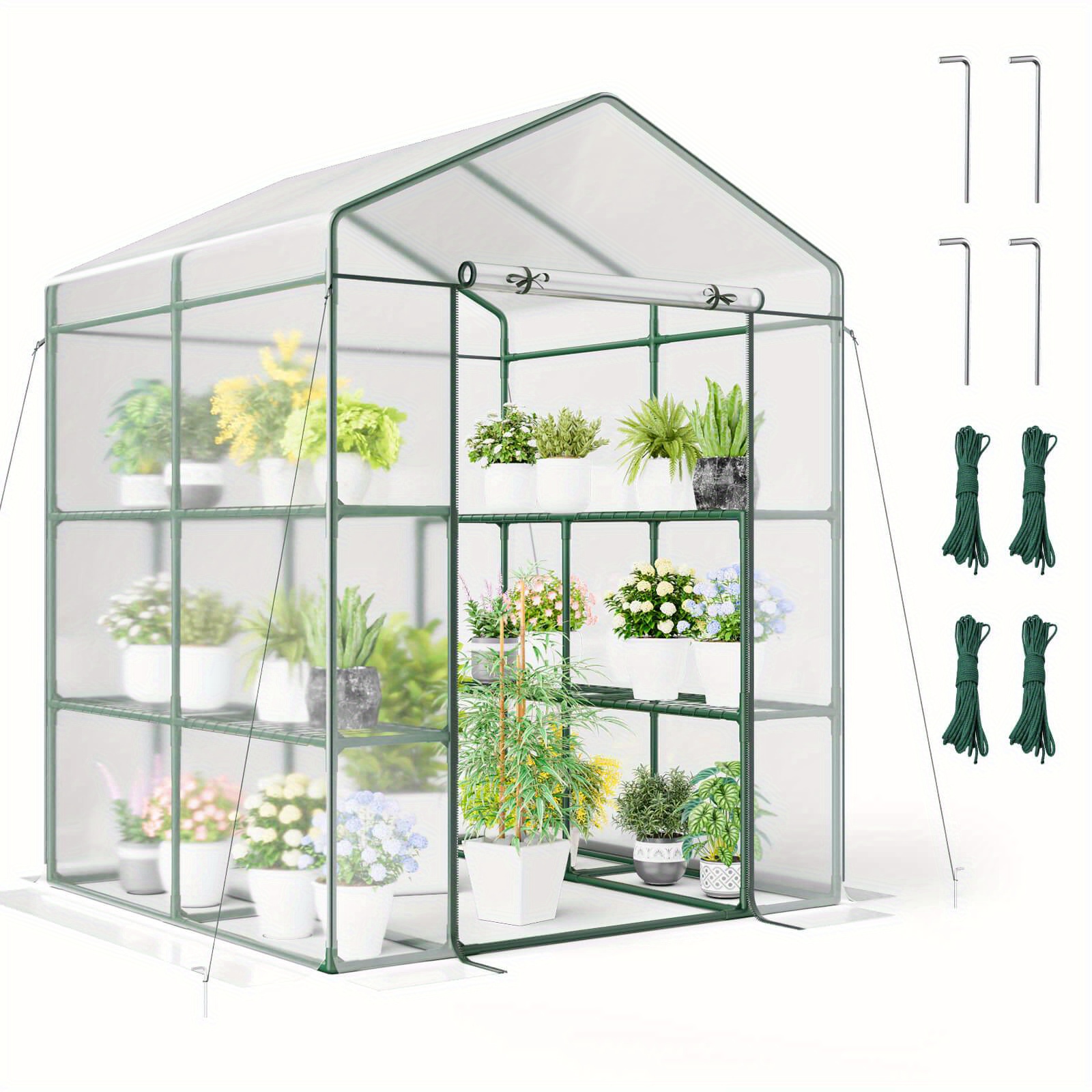 

Portable Mini Greenhouse W/4 Tiers 8 Shelves Roll-up Zippered Door For Plants