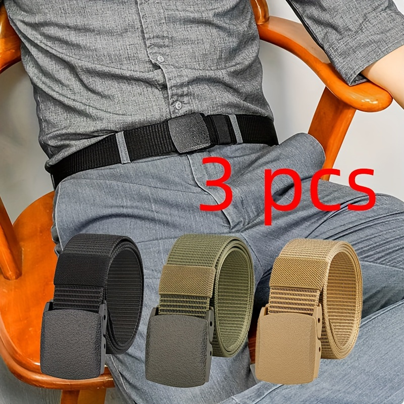 

3pcs Men's Webbing Nylon Belt, Automatic Buckle Quick-drying Belt, Outdoor Casual Belt