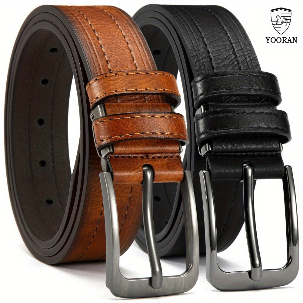 

2pc Yooran Men's Leather Belt Pin Casual Cowhide Men' Classic Vintage Belts Gifts With Gift Box