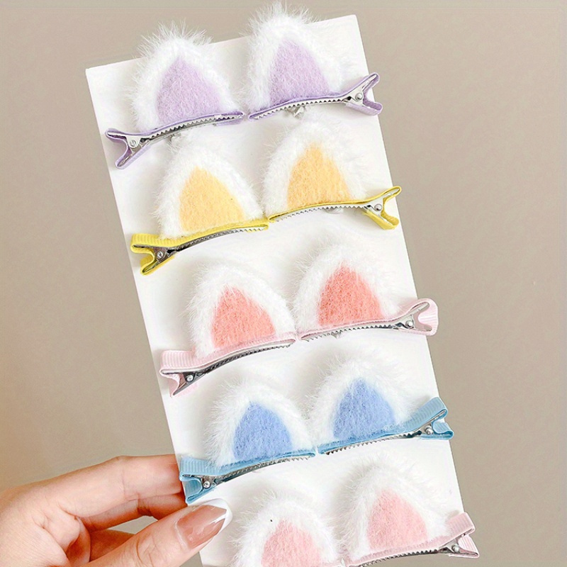 

8/10pcs Set Cute Cat Ear Plush Hair Clips For Girls - Fashionable Alloy & Polyester Side Bangs Duckbill Clips, Cat Ear, Hair Clip, Side Bang, Hairpin