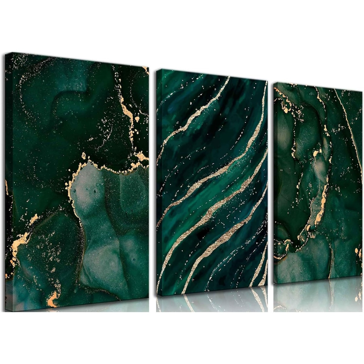 

Wall Art, 3pcs Abstract Emerald Green Marble Wall Hanging Decor, Framed Canvas Prints, Modern Art For Living Room, Bedroom, Office Decoration